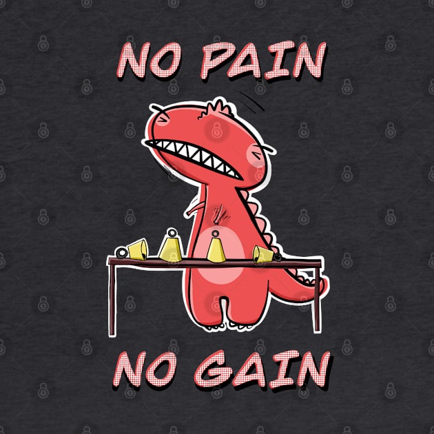 Funny Red T-Rex Practicing Handbells "No Pain, No Gain" by SubtleSplit